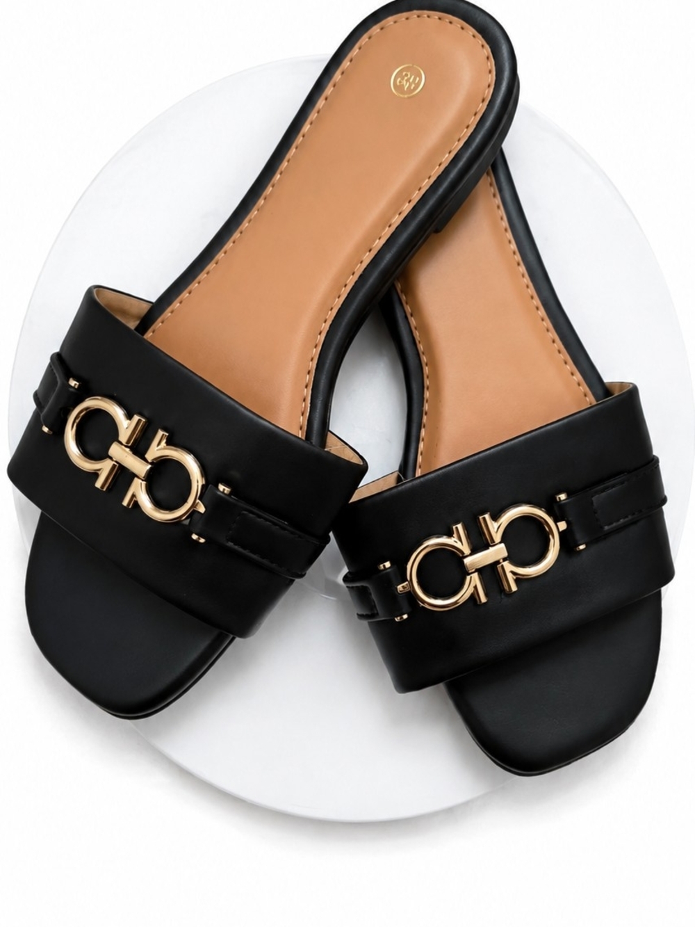 Black & Gold Accent Slide Sandals – Women’s